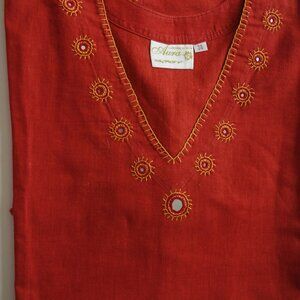 Aura Herbal Wear Orange/Yellow Women's 3/4 Sleeves Top 26" X 22" Size 38 New